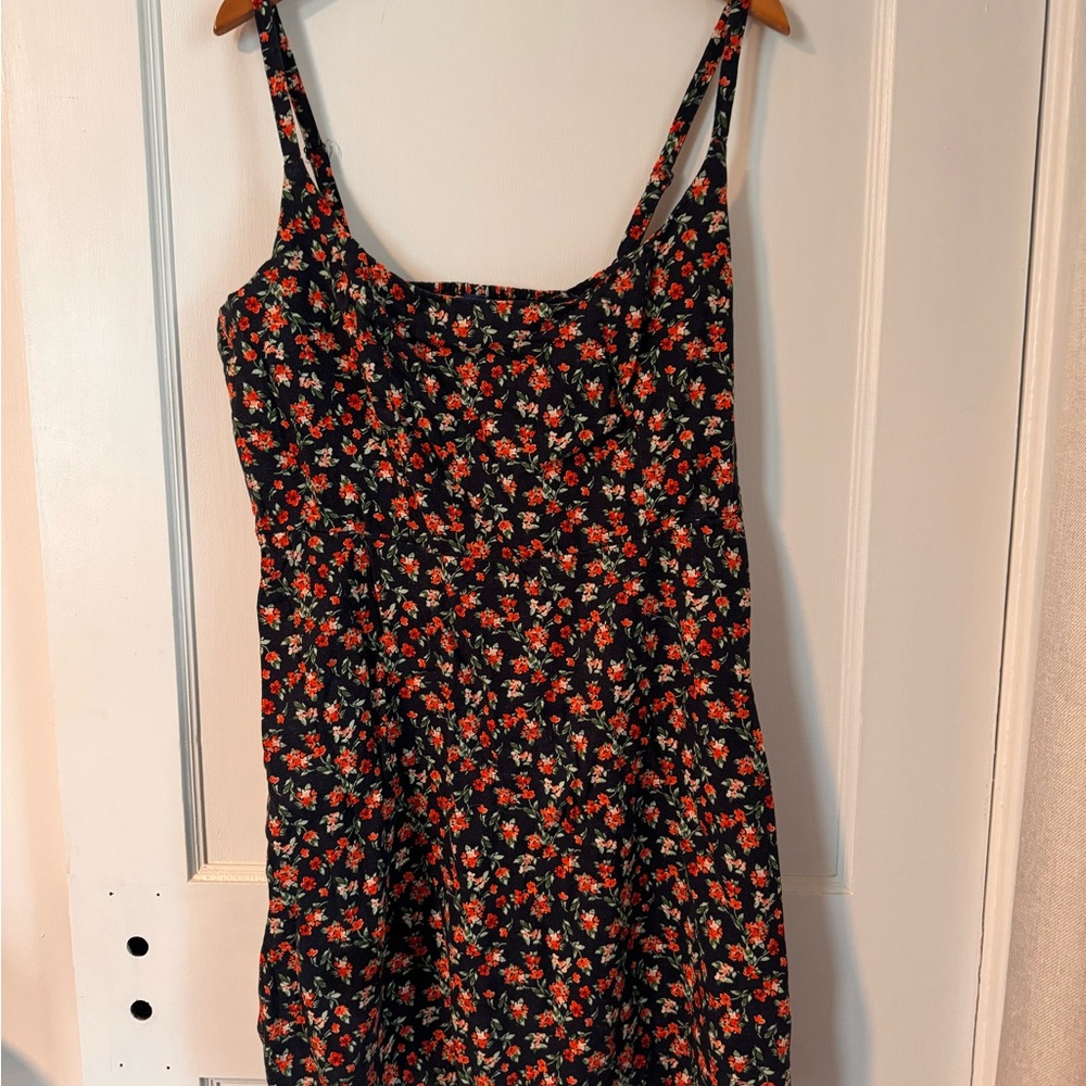 Old Navy Navy Dress with Red and Green Floral Print